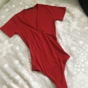 brandy melville red crossover bodysuit